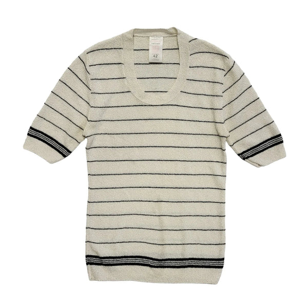 St Michael 90's White  & Black Striped Short Sleeve Top Womens UK Size 10
