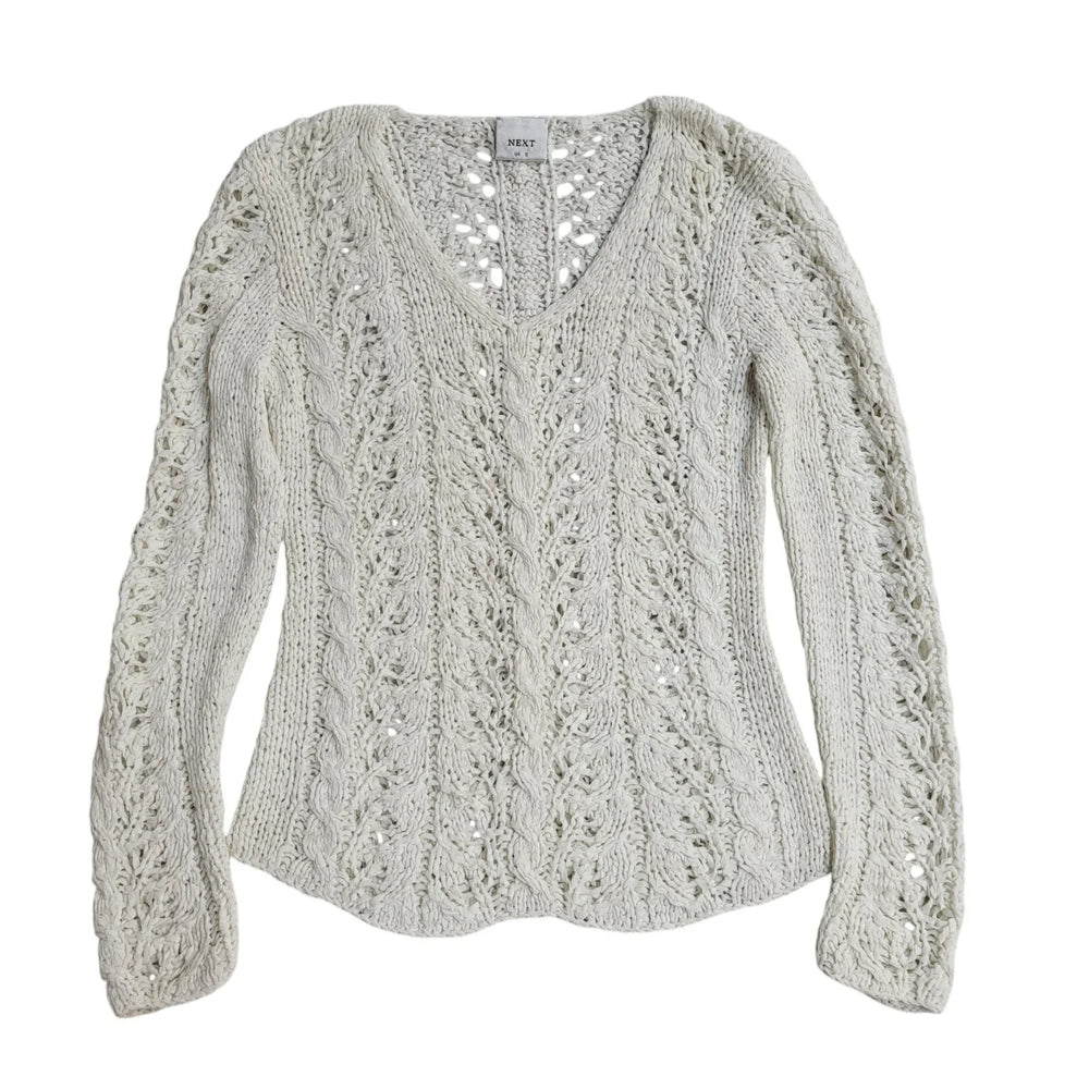 Next White V-Neck Mesh Vintage 90's Jumper UK Women's Size 12