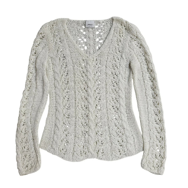 Next White V-Neck Mesh Vintage 90's Jumper UK Women's Size 12