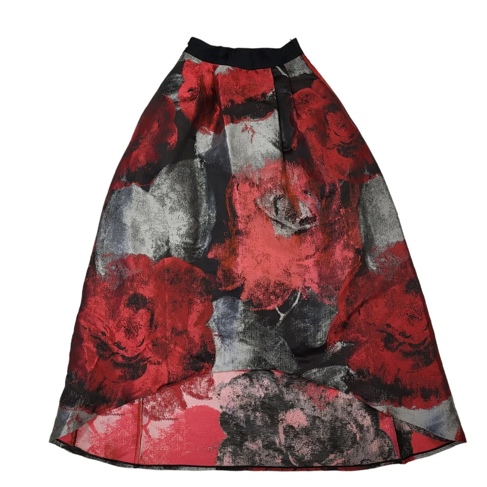 Coast Red Black Zipped Floral Skirt Uk Women's 10 W28 BB134