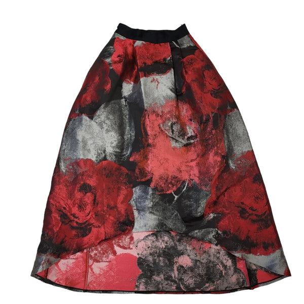 Coast Red Black Zipped Floral Skirt Uk Women's 10 W28 BB134