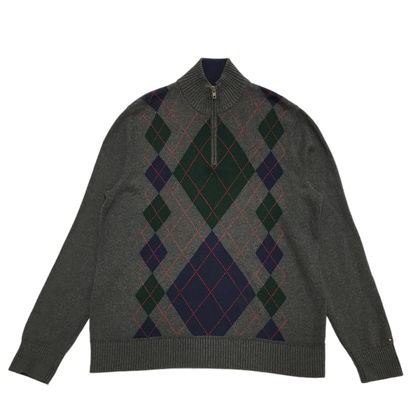Tommy Hilfiger Grey Argyle High Neck Cotton Jumper Uk Men's Size XL CC108