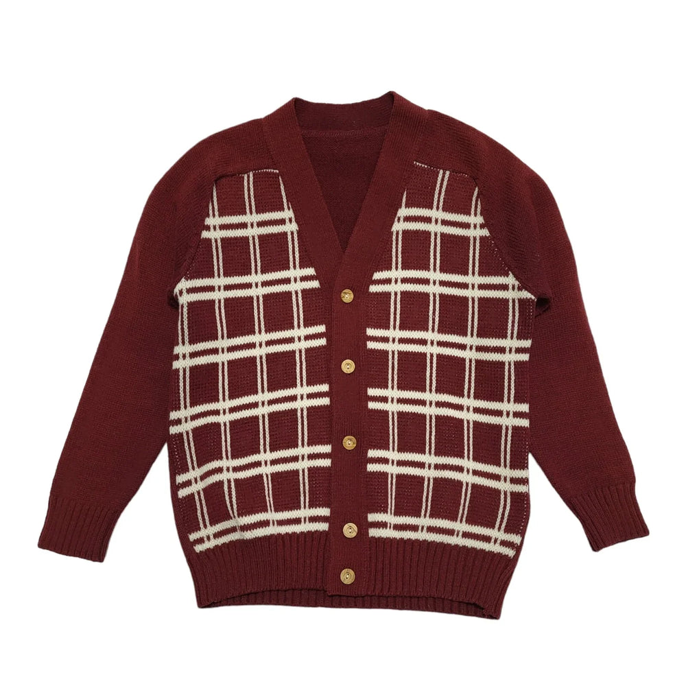Vintage 80s Red White Check Button Cardigan Uk Women's Size 14