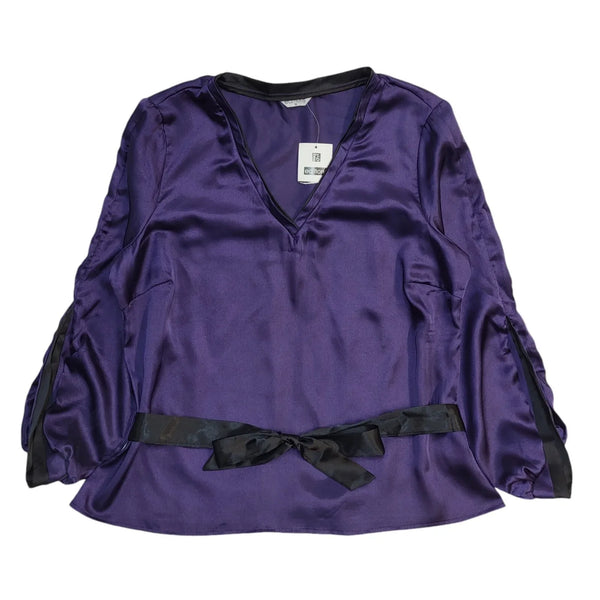 Editions Vintage Y2K V-Neck Purple Satin Long Sleeve Top BNWT Women's UK 16
