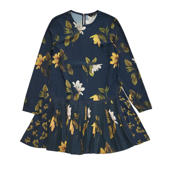 Ted Baker Floral Long Sleeve Pleated Shift Dress Uk Women's Size 14 DD875