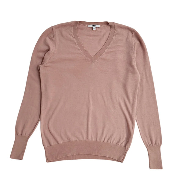 Uno Qlo Pink V- Neck Long Sleeve Jumper UK Men's M EE630