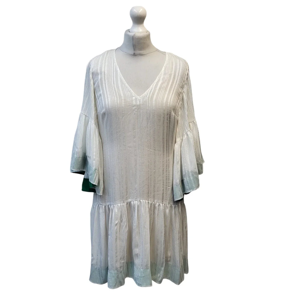 Tracy Reese White Long Sleeve V-Neck Dress Uk Women's Size Small EE403