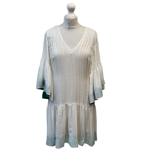 Tracy Reese White Long Sleeve V-Neck Dress Uk Women's Size Small EE403