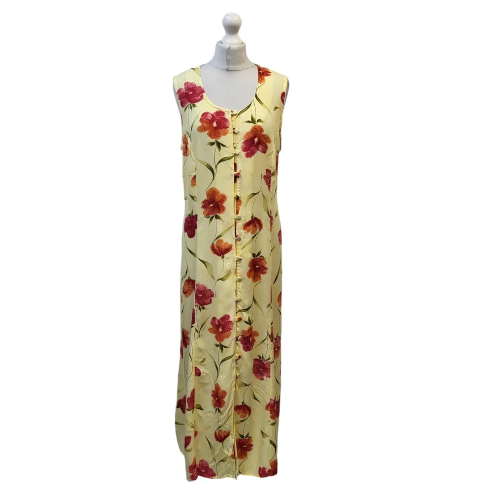 Etam Yellow Red Floral Sleeveless Round Neck Dress Uk Women's Size 18 EE423