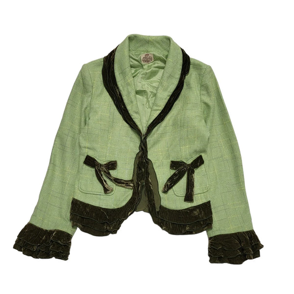 Garments & Queens Green Check Long Sleeve Jacket Uk Women's L 12 K555