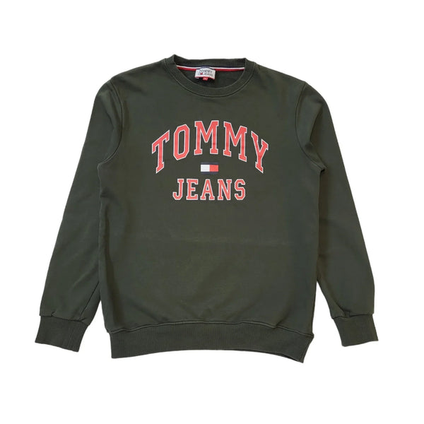 Tommy Jeans Spell Out Green Round Neck Sweatshirt Women's Uk M 10 H98