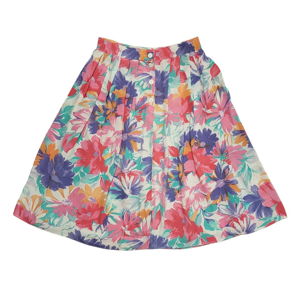 St Michael Vintage 80's Multicoloured  Floral Button Skirt Womens UK 10