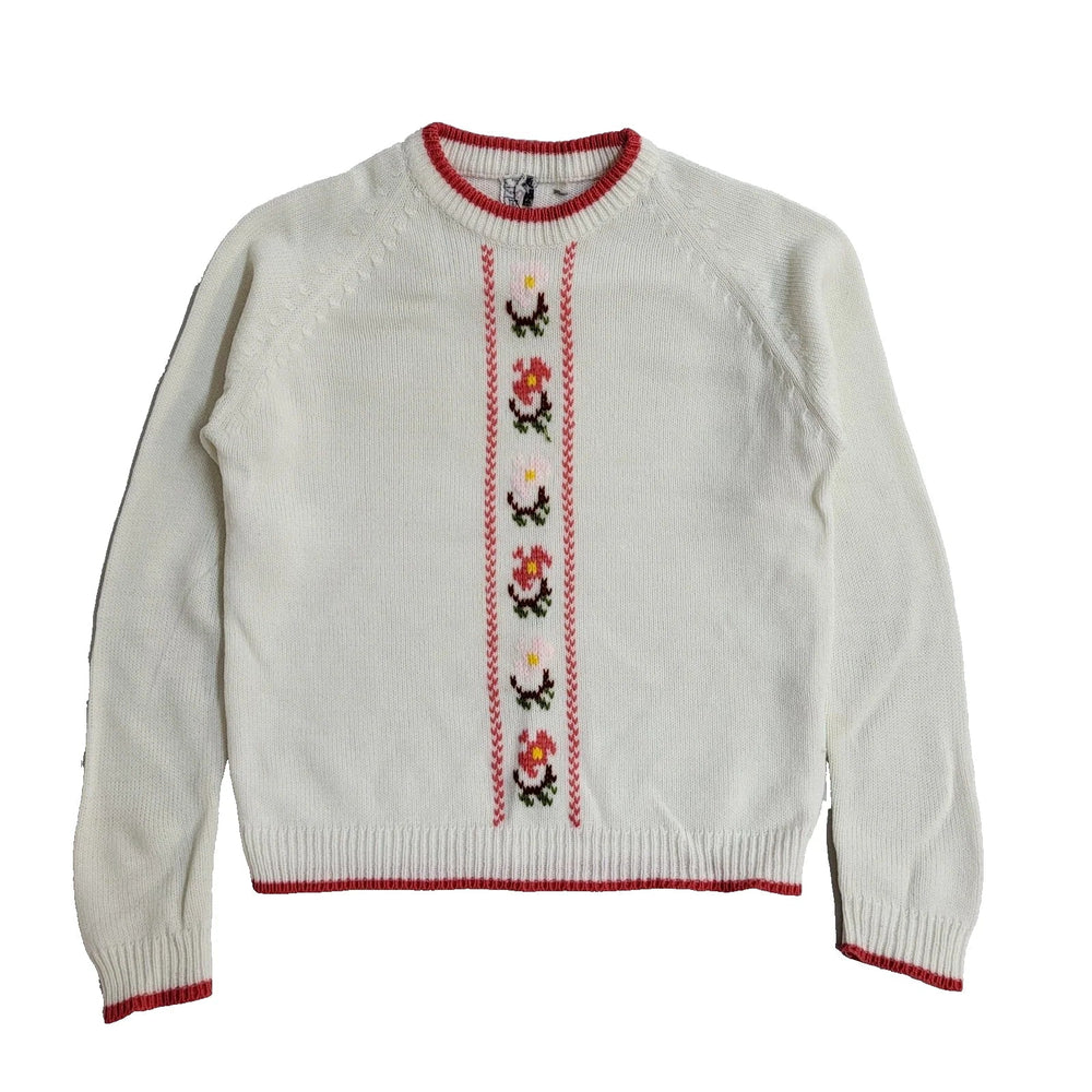 Vintage 90's White Floral Thin Knit Jumper UK Girl's Age 12 Years