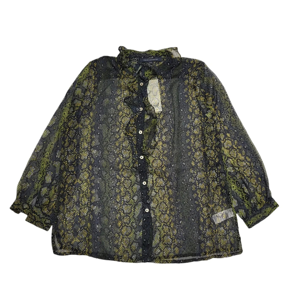 French Connection Green Adila Crinkle Ruffle Blouse Uk Women's 12 Bnwt BB954