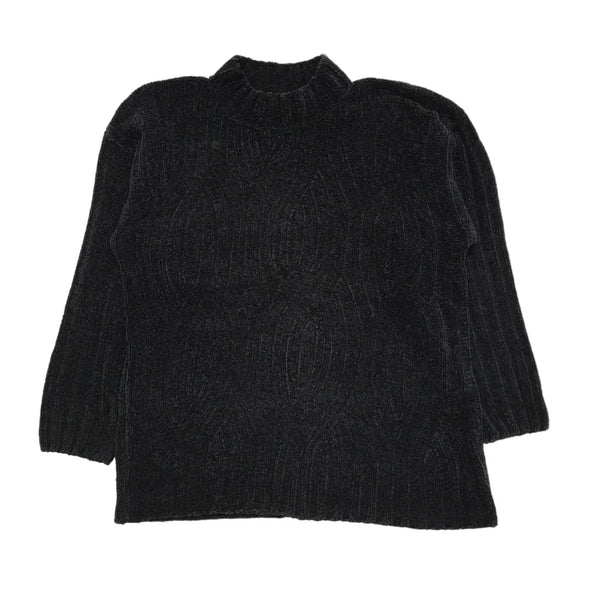 Classic 80s Vintage Black Acrylic Cardigan Women's Size 12-14