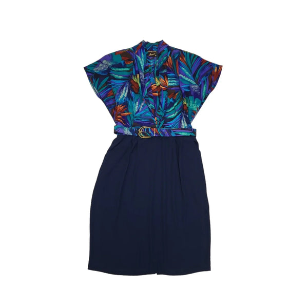 Dolina 80s Vintage Blue  Belted Blouson Dress Women's 18