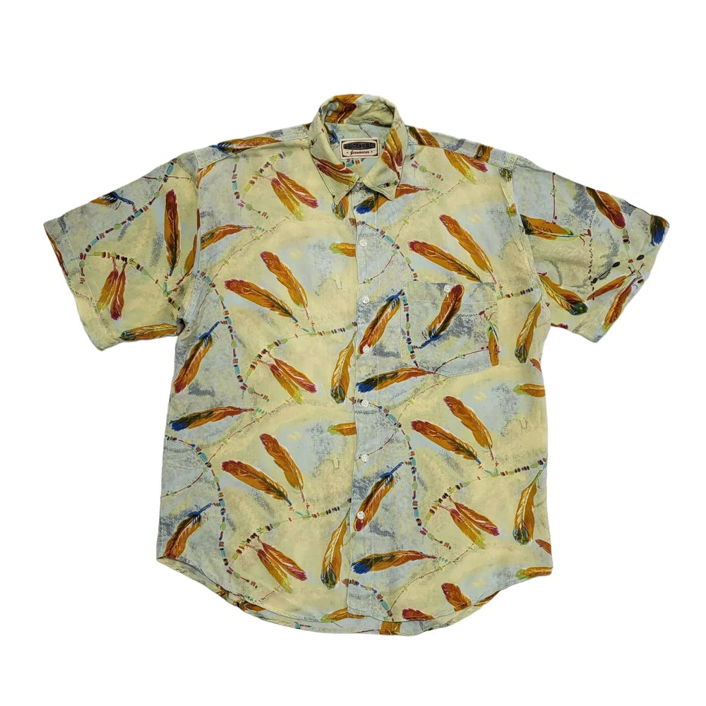 Much More 90's Yellow & Blue Abstract Short Sleeve Retro Shirt Men's UK Size M/L