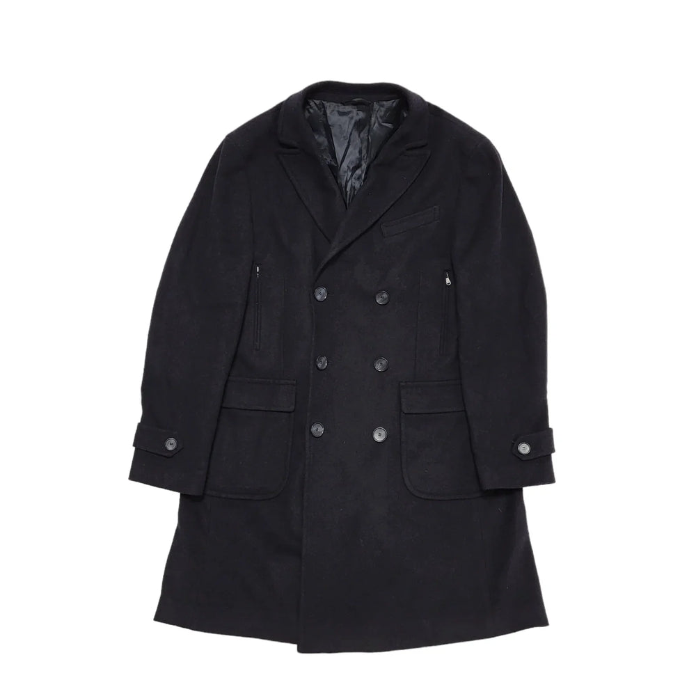 Azzaro Black Button Wool Collared Overcoat Uk Men's Size Medium BB308