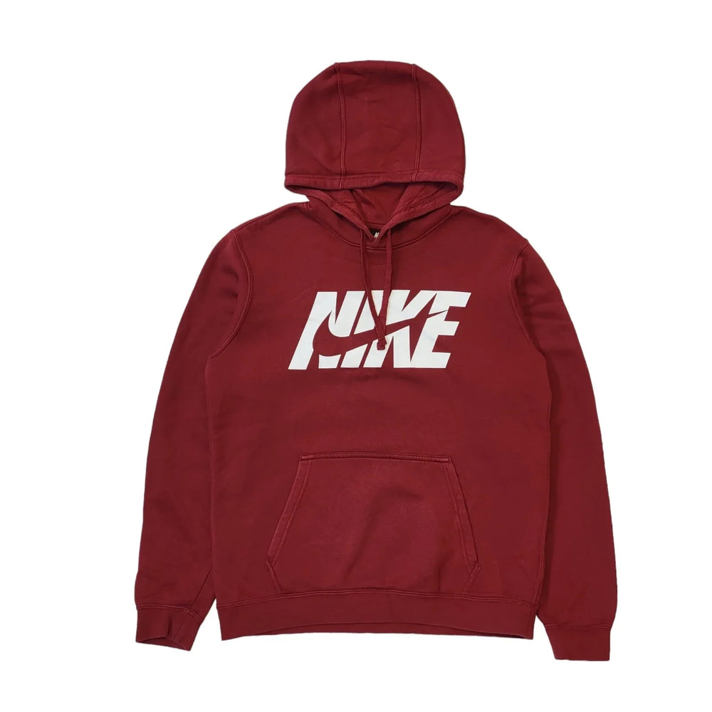 Nike Burgundy Spell Out Drawstring Sports Sweatshirt Hoodie Men's uk M H27