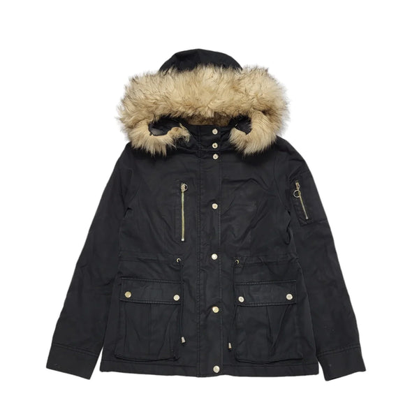 Topshop Black Zipped Hooded Raincoat Women's UK 10 M H617