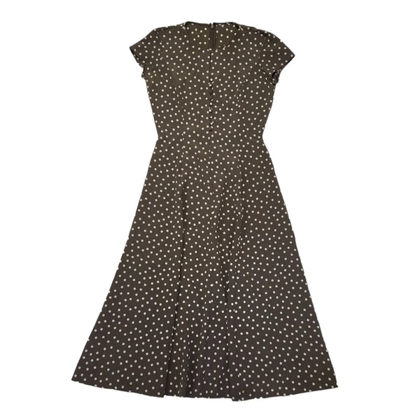 90s Vintage Brown & White Polka Dot Daywear Dress Women's Size 12