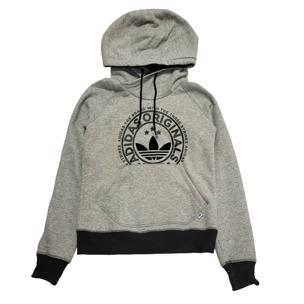Adidas Grey Cropped Drawstring Sweatshirt Hoodie UK Women's XS 6 K613