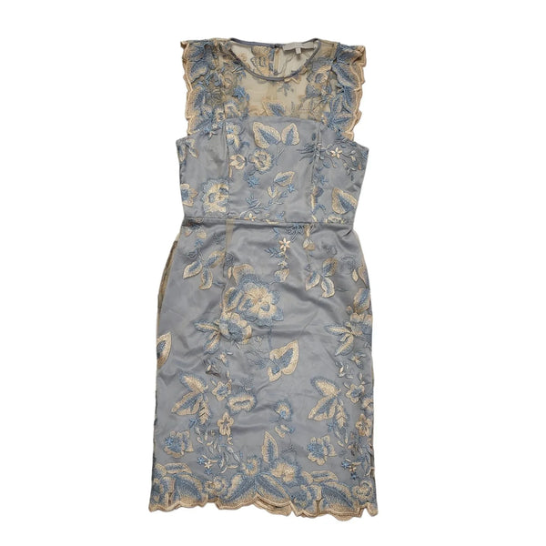 Fenn Wright Manson  Blue & Gold Floral Sleeveless Dress Women's Size 12 DD92