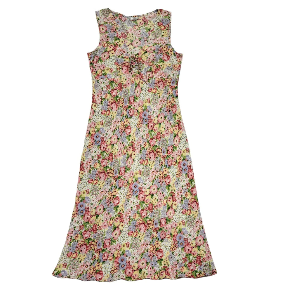 M&S Y2k Pink Yellow Floral Sleeveless Daywear Dress Uk Women's Size 12