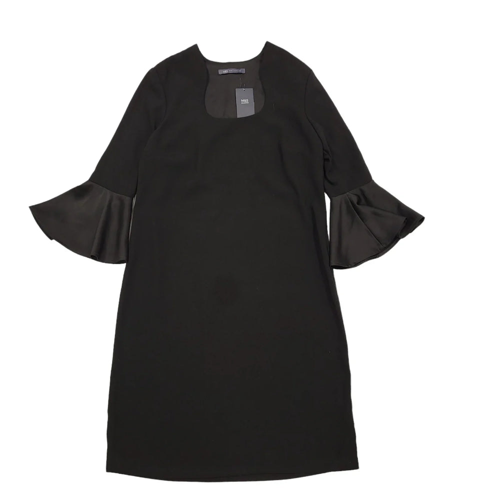 M&S Black 3/4 Sleeve Shift Dress Uk Women's 6 Bnwt BB972