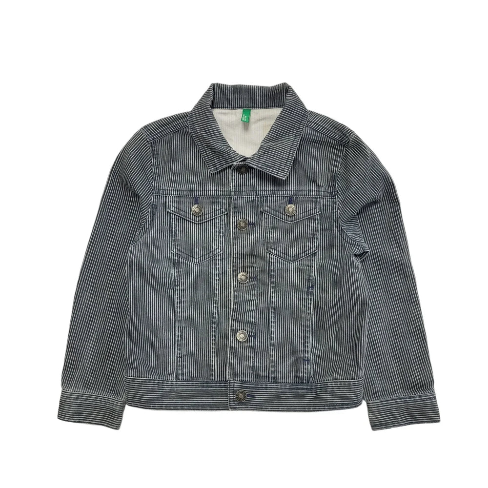 United Colors Of Benetton Blue Striped Denim Jacket Uk Girl's Size XS 4-5 yrs
