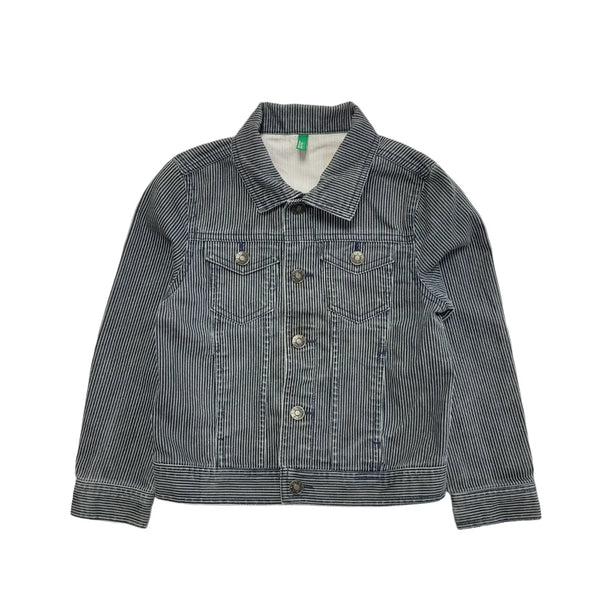United Colors Of Benetton Blue Striped Denim Jacket Uk Girl's Size XS 4-5 yrs