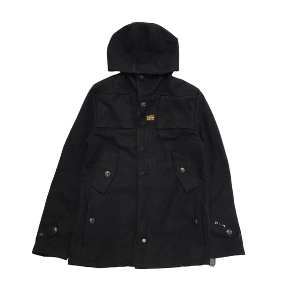 G-Star Black Zip & Snap Hooded Jacket Uk Men's Size Medium CC680