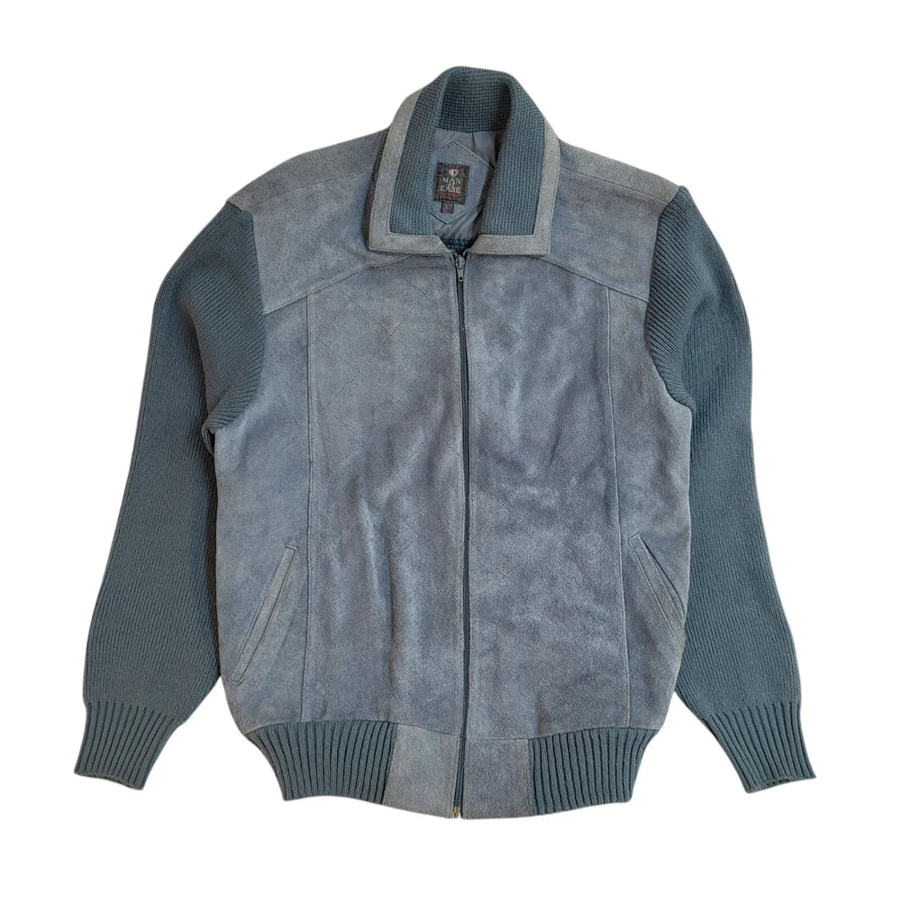 Easy Man Blue 90s Zipped Vintage Suede Leather Jacket Uk Men's Size L
