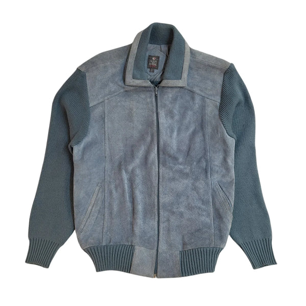 Easy Man Blue 90s Zipped Vintage Suede Leather Jacket Uk Men's Size L