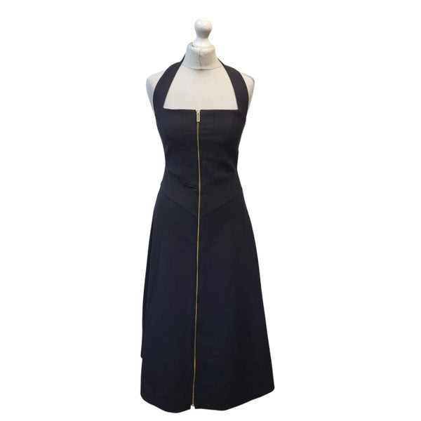 Karen Millen Dress Zipped Front Halter Black Women's Size 8 Bnwt L938