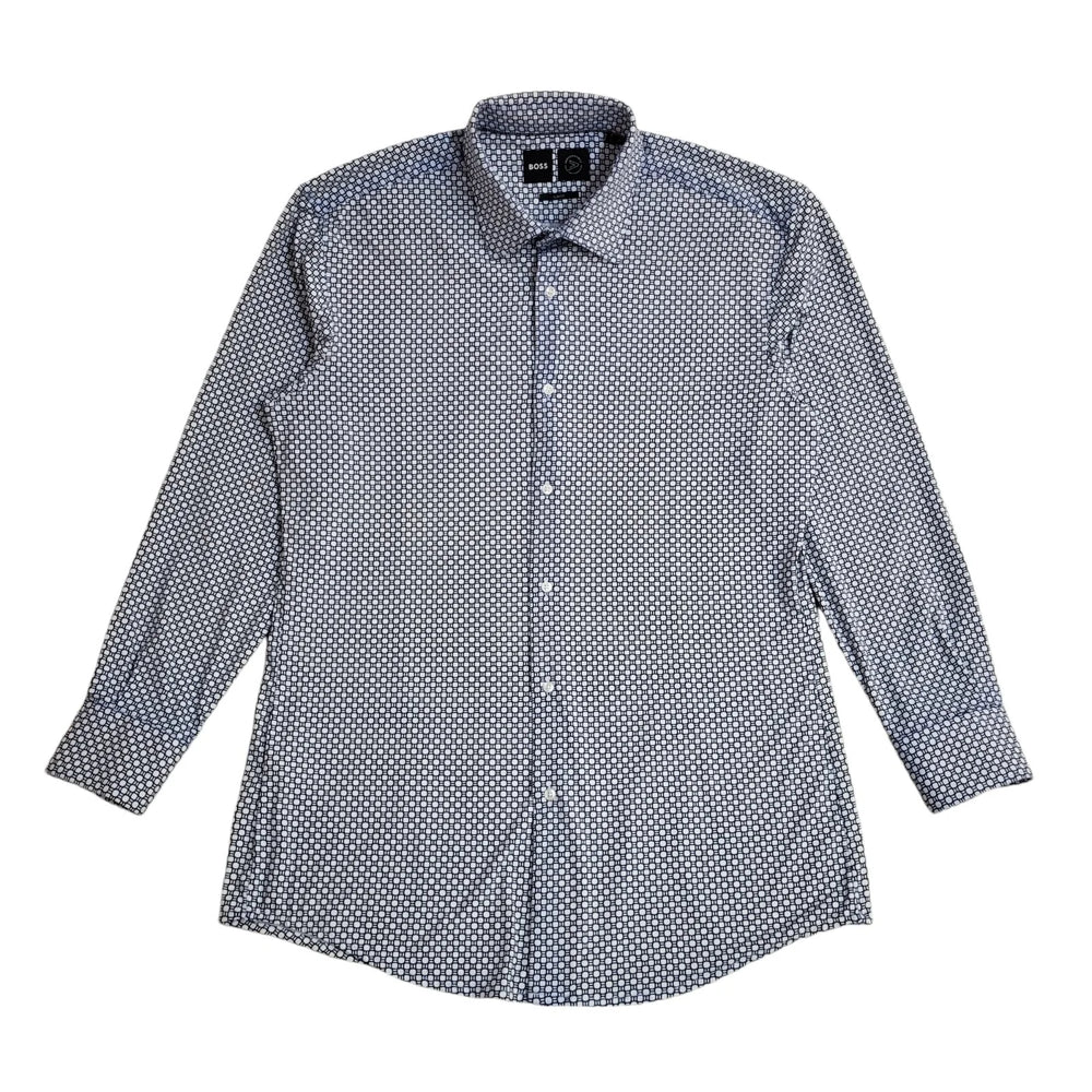 Hugo Boss Black & White Patterned Long Sleeve Shirt Uk Men's Size L EE858