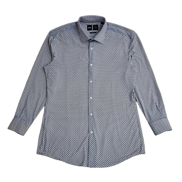Hugo Boss Black & White Patterned Long Sleeve Shirt Uk Men's Size L EE858