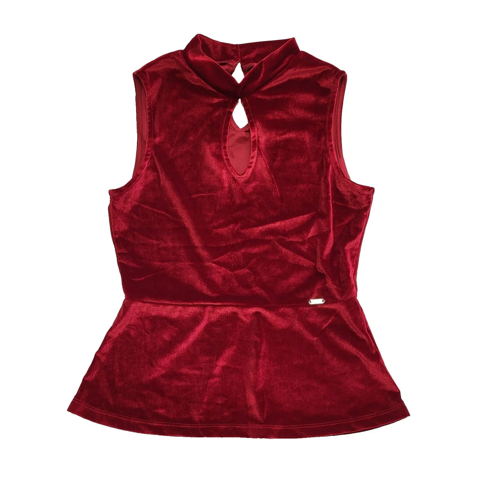 Guess Red Velvet Sleeveless High Neck Top UK Women's L 12 BNWT K35