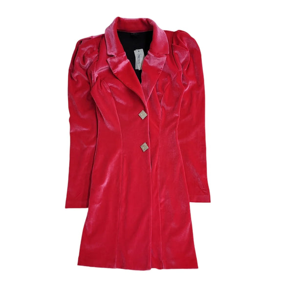 River Island Pink Velvet Button-Up Coat Uk Women's Size 6 Bnwt EE319