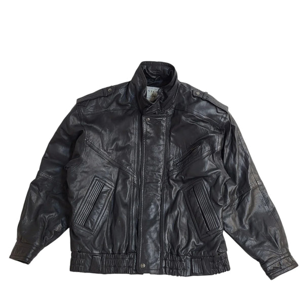 Nico Black 90s Zipped Vintage Leather Jacket Uk Men's Size XL