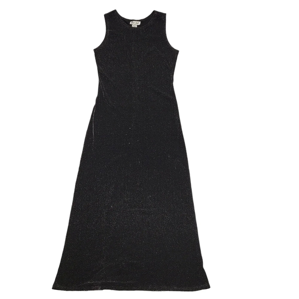 Es.Se Vintage 80's Black & Silver Sleeveless Long Glitter Dress Womens UK L