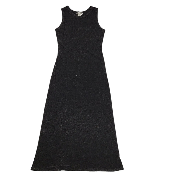 Es.Se Vintage 80's Black & Silver Sleeveless Long Glitter Dress Womens UK L