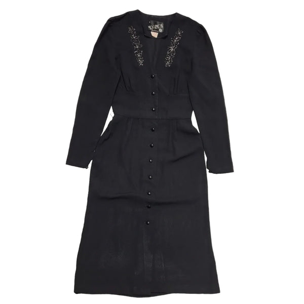Mr Simon 80s Vintage Black V-Neck Long Sleeve Evening Dress Women's 10