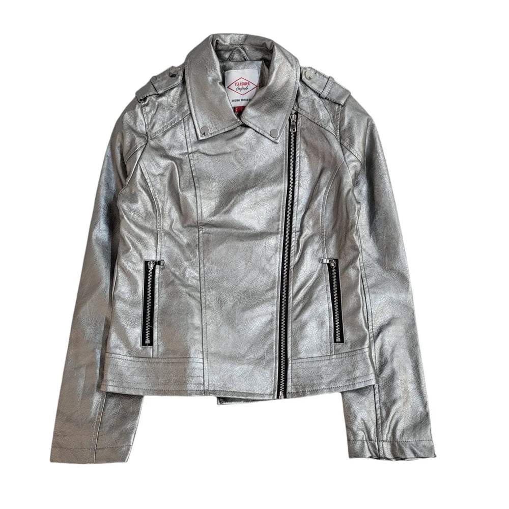 Lee Cooper Silver Zipped Faux Leather Jacket UK Women's Size 8 EE967