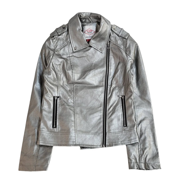 Lee Cooper Silver Zipped Faux Leather Jacket UK Women's Size 8 EE967