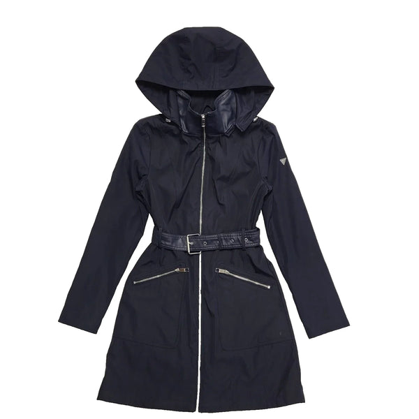 Guess Navy Blue Belted Zipped Hooded Coat Women's Size XS K952