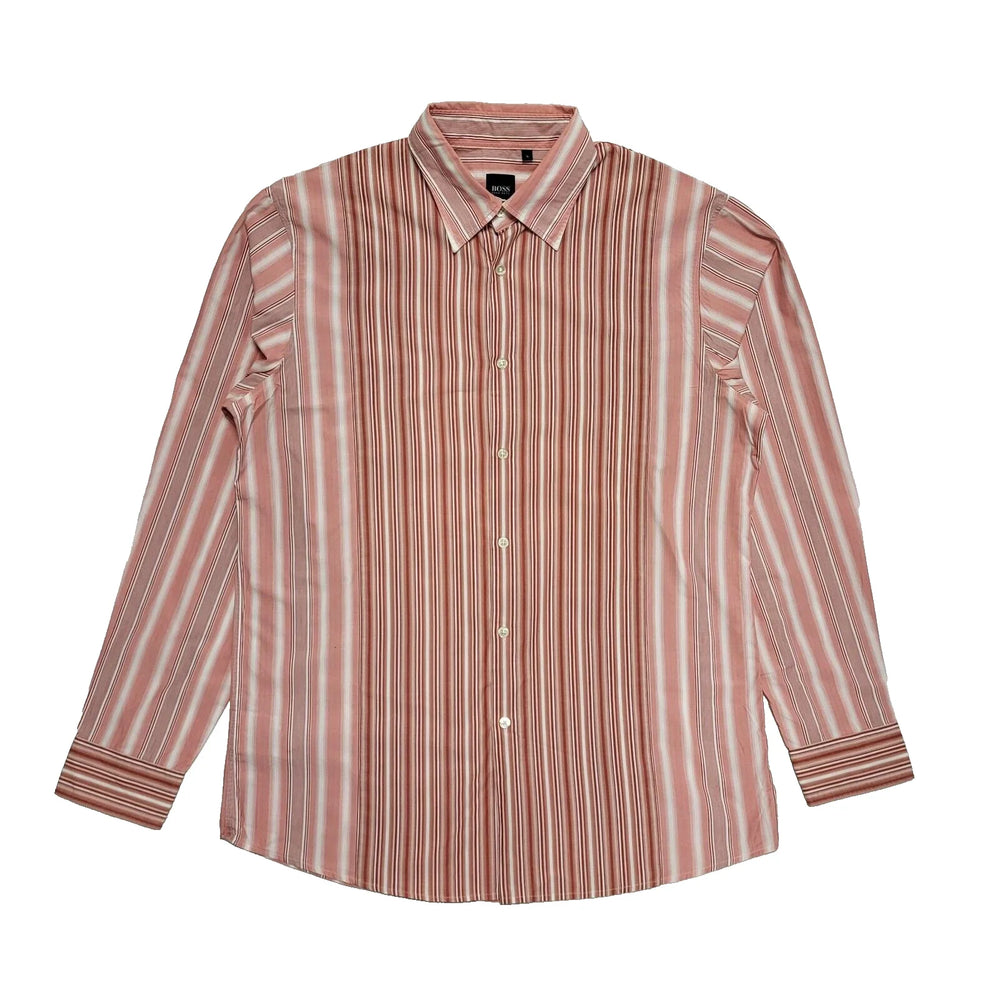 Boss Pink Striped Long Sleeve Slim Fit Shirt Uk Men's Large L284