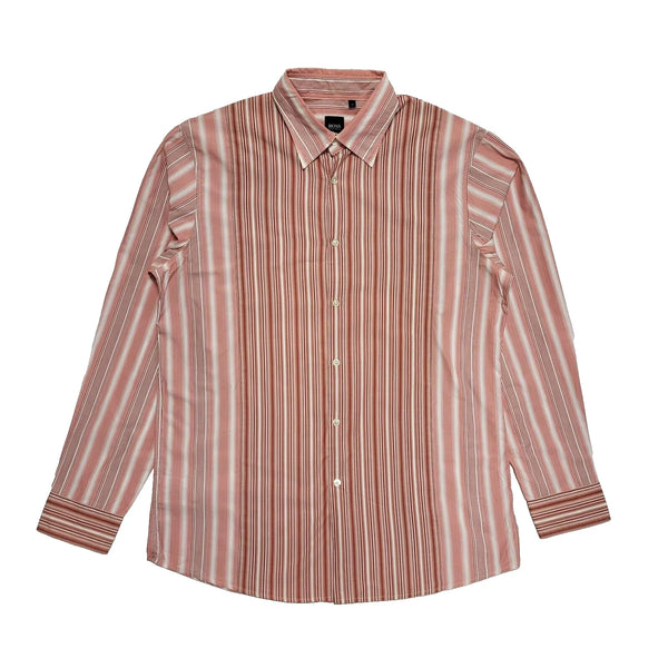 Boss Pink Striped Long Sleeve Slim Fit Shirt Uk Men's Large L284