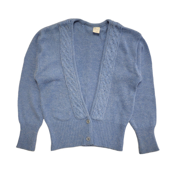 Vintage 80s Blue Knit Low V-Neck Cardigan UK Women's Size Large 12