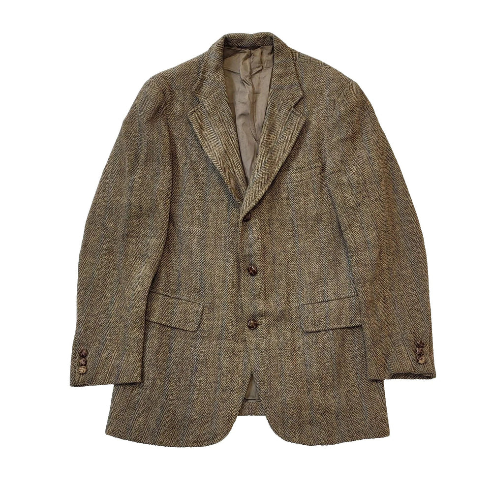 Harris Tweed Brown Blue Check Wool Collared Suit Blazer Jacket Men's uk M H85